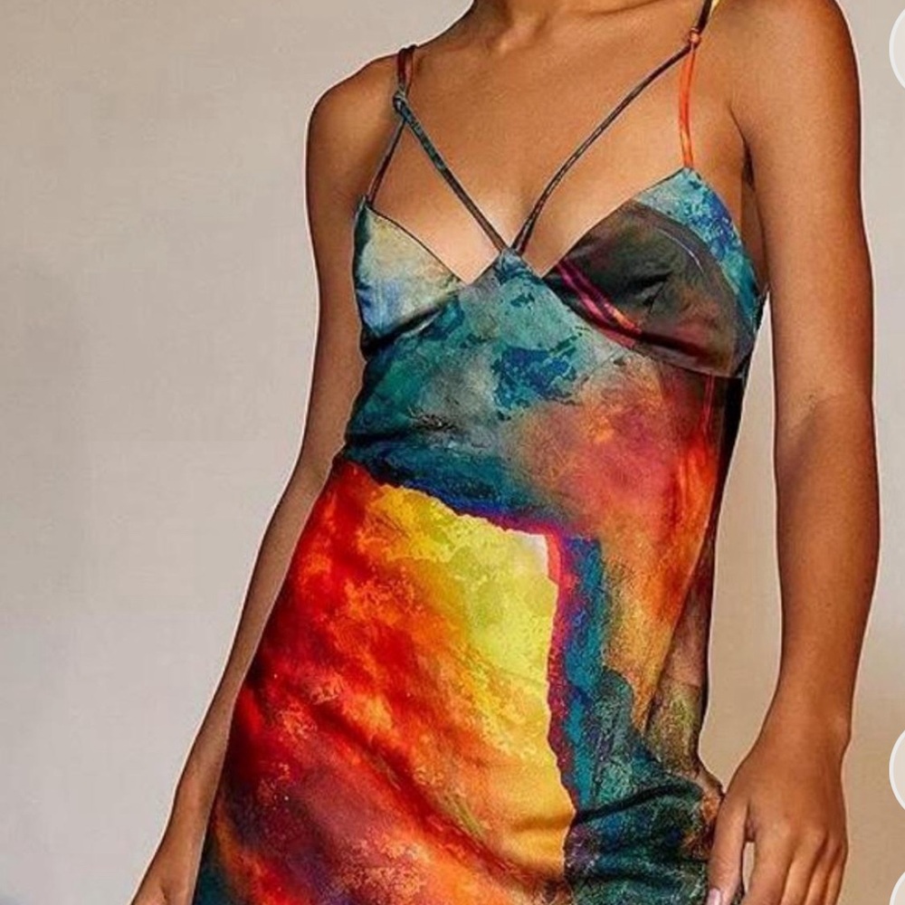 Urban outfitters really cute multicolored tie dye,mini, strappy cutout dress